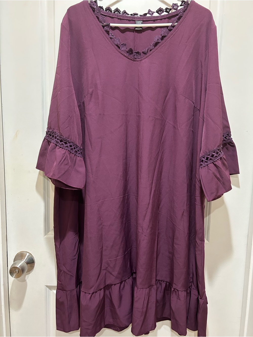 SHEIN Plum V-Neck Crochet-Trim Tunic